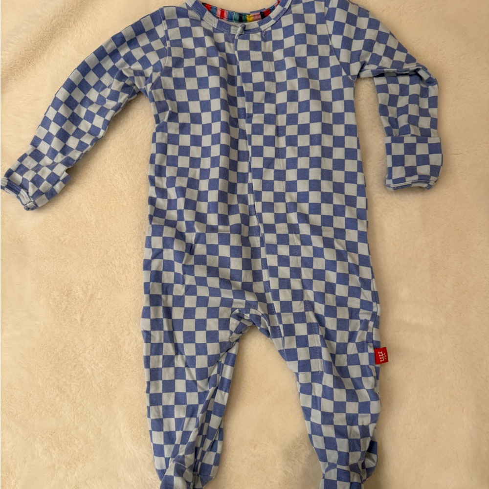 Magnetic Me Blue and White Checkered Baby Onesie